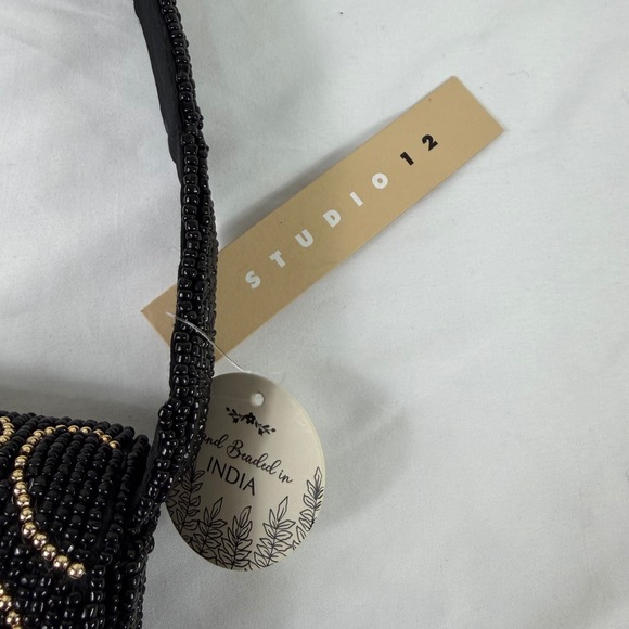 New Studio‎ 12 Black Gold Beaded Heart Shoulder Bag Evening Purse Handmade India